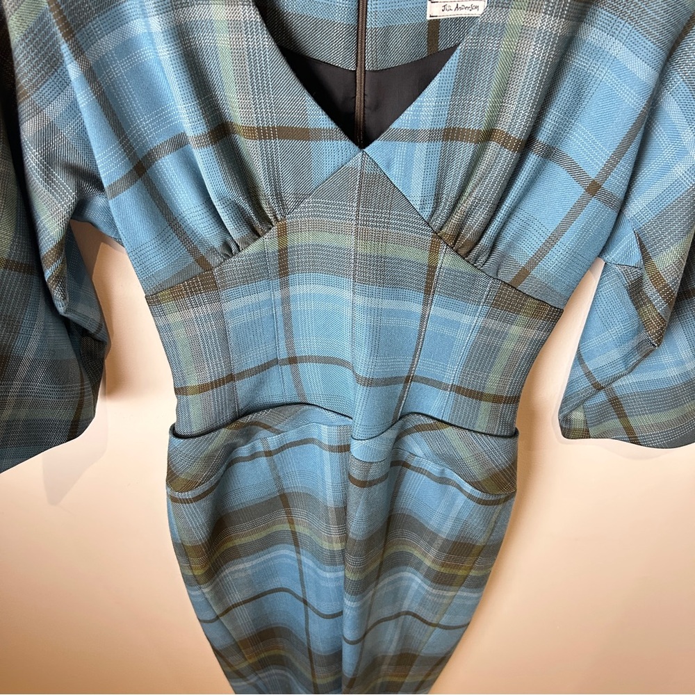 NWT’s Vintage Jill Anderson NYC Bespoke Blue Plaid Westwood Grunge Sheath Dress - Picture 3 of 9
